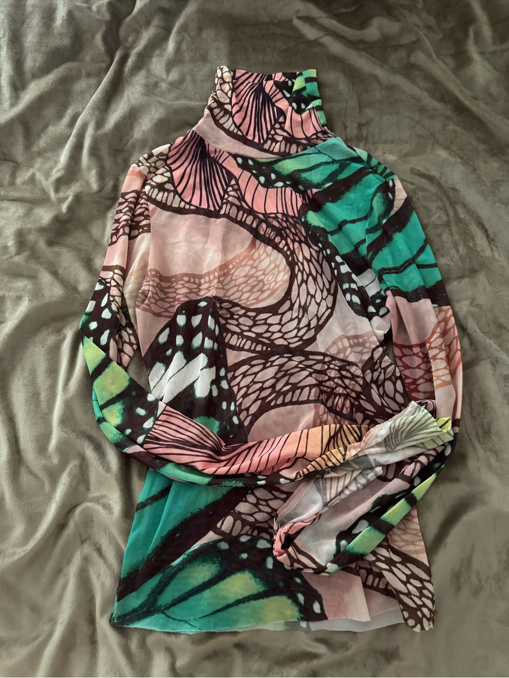 AFRM Butterfly Print Long Sleeve Mesh Top in Multicolor- Set of 2 - Picture 5 of 6